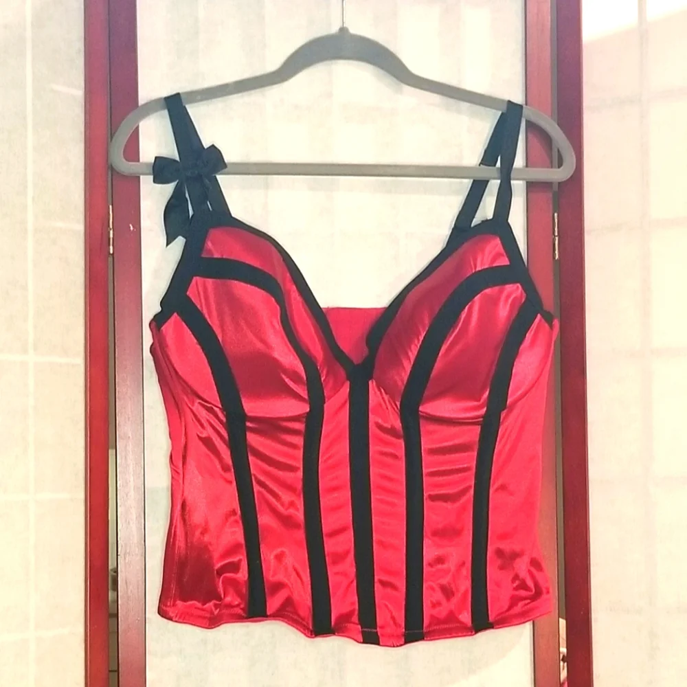 Red and Black Satin Corset Top - Picture 2 of 5